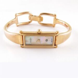Ladies Gucci 1500L Mother of Pearl Gold Plated Bangle Wrist Watch