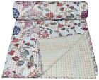 Single Kantha Quilt Bedspread Floral Cotton Multicolor Boho Gypsy Blanket