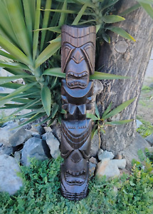 Ku Totem Hawaiian Tiki Statue Wall Sculpture Mask Tropical Tiki Bar Decor 40
