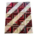 Patchwork Yarn Tied Quilt, Multiple Fabrics Red Maroon 58x46 Handmade Farmhouse