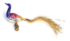 Vintage Blown Glass Clip On Bird Peacock Christmas Ornament Tinsel Tail Germany