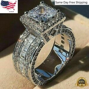 Gorgeous Women Silver Plated Wedding Ring White Size 5-11 Simulated glass