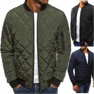 US Men Quilted Padded Puffer Jacket Casual Zip Up Winter Warm Outwear Coat