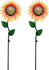 Set of 2 Vintage Metal Sunflower Garden Stakes for Outdoor Decor (23.3”X 5.9”) -