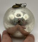 Antique Original Kugel Ornament Silver Glass Ball Mercury Brass Cap Christmas 3”
