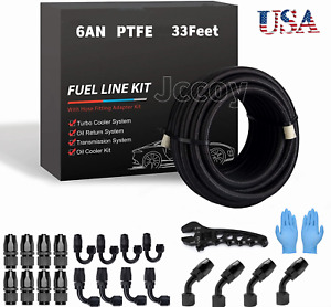 33Feet Black 6AN AN6 PTFE Teflon Line Oil  Fuel Hose Fitting Tool  Adapter Kits