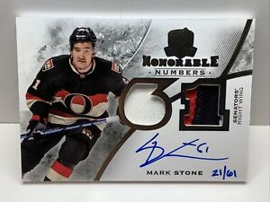 2015-16 THE CUP MARK STONE HONORABLE NUMBERS 3 CLR PATCH AUTO #21/61