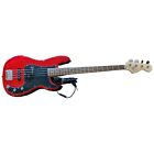 Fender Squier P BASS Guitar Red and Black Affinity Series 4 Stings with Cord