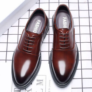 Men Lace Up Formal Business Flat Leather Oxfords Pointed Toe Dress Wedding Shoes