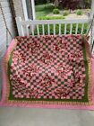 Handmade Quilt Cotton Approx 60x70 Machine Stitched Pink Green Tan Artist Signed