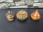Lot Of 3 Vintage Wood,Camel Bone & Brass Hand Made Trinket Box Made In India??