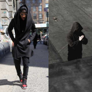 Men-Punk Hooded Cloak Cape Trench Coat Loose Long-Cardigan Gothic Casual Jacket