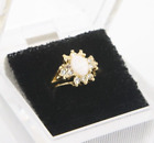 VTG Size 7 Uncas Cocktail Cluster Ring Gold Tone Faux Opal Diamond Rhinestone