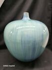 Vintage Drip Glaze Weed Pot / Orb Vase 12.5 X 11 Inch Carolina Pottery Vase Blue