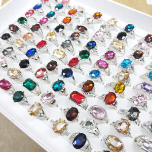 100Pcs Wholesale Lots Colorful Crystal Rings Bulk Finger Band Ring Jewelry Gift
