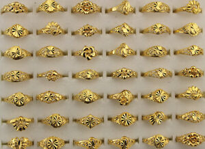 Wholesale Lots 50pcs Mixed Fashion Jewelry Gold Plated Hollow Alloy Lady's Rings