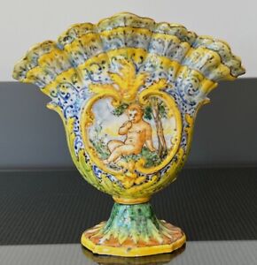 Antique 19th C. Italian Majolica Tulipiere Vase by Angelo Minghetti ca 1870s