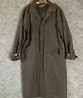 Vintage Eddie Bauer Tweed Wool Overcoat Men's M Leather Collar Long Coat