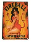 Fireball Whiskey Pinup Girl Tin Metal Poster Sign Whisky Bar Art Man Cave Pub