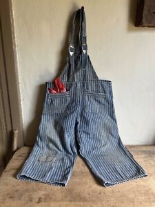 New ListingBest Antique Handmade Blue White Stripe Child's Denim Overalls Workwear Textile￼