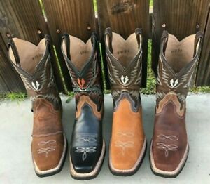Men's Rodeo Cowboy Boots Genuine Leather Western Square Toe Botas de Mexico