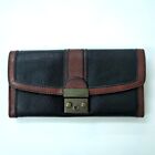 FOSSIL Leather Long Wallet Black Brown Unisex Used from Japan