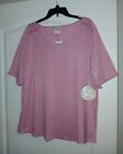 NAIF 3X Pink Top Silver Embellished Shoulders Short Sleeve Stretch Pullover NEW