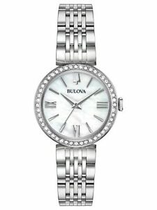 Bulova Women's Crystal Accents Silver Tone Quartz Bracelet Watch 30MM 96X149