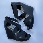 Guess Women’s Peggy Straps Wedges Platform In Black Size 6.5