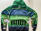 Jeep AOL Lite Weight Hoodie Bold All Over Print Green Rare Hood No String