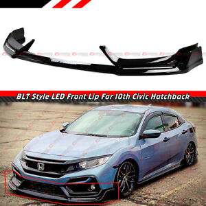 FOR 17-21 HONDA CIVIC Si & HATCHBACK BLZ STYLE GLOSS BLACK LED FRONT BUMPER LIP  (For: Honda Civic)