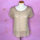 Lucky Brand 90s Y2K Vintage Fairycore Boho Sheer Taupe Lace Blouse Size Medium