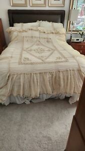 Antique French Lace Netting Bedspred/coverlet With Sham/pillow Cover Cream