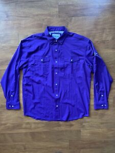 Poncho Fishing Shirt Mens Large Purple Long Sleeve Pearl Button Up Regular Fit