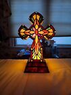 Tiffany Style Stained Glass Lighted Cross Desktop, Celtic, Tabletop Read Descrip