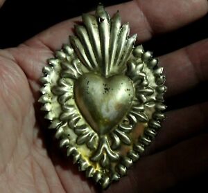 Large Antique Sterling Silver SACRED HEART MIRACLE EX VOTOS DEVOTIONAL VOW