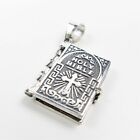 925 Sterling Silver Lord's Prayer Holy Bible Open Pages Locket Charm Pendant