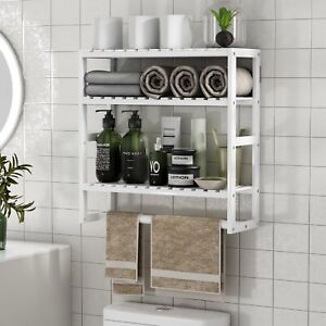 Bathroom Organizer Storage Shelves With Towel Rack 100% Bamboo Adjustable Hei...