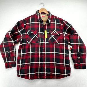 Wrangler Mens Large Plaid Button Down Jacket Sherpa Fleece Lined Red Black NEW