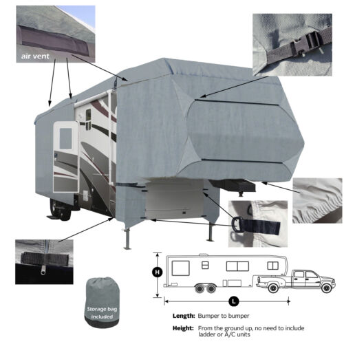 Deluxe Waterproof Durable 5th Wheel RV Motorhome Camper Storage Extra tall Cover