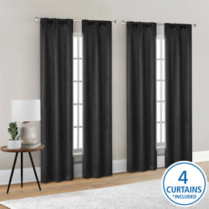 4 of a Kind Blackout Curtain Panel Set, Black Polyester, 28