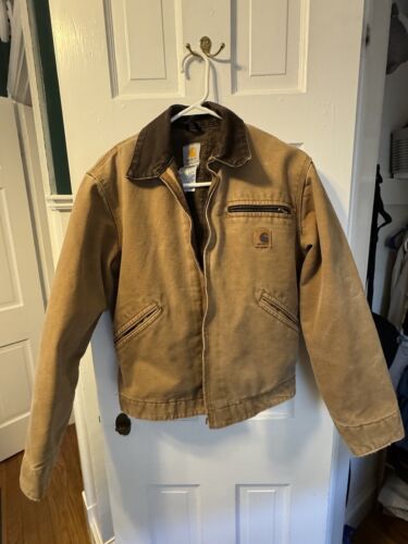 Carhartt Brown Vintage Detroit Jacket Blanket Lined Duck Work Jacket, Size Small