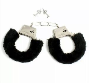 Furry Fuzzy Costume Handcuffs Metal Wrist Cuffs Soft Bachelorette Hen Party NEW