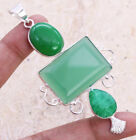 Simulated Emerald 925 Silver Plated Handmade Pendant of 3