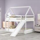 Bunk Bed Twin Over Twin Size Wood Bunk Bed Slide and Ladder for Kids Toddlers