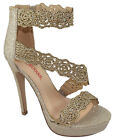 Delicious Shoes Women Ankle Strap Stiletto High Heel Platform Bling Gold  YODELS