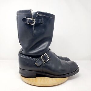 Georgia Boots Mens 10.5 E WIDE Black Leather Pull On Moto Engineer Belted Buckle