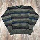 Vintage TSR Geometric Textured Knit Sweater Mens L Green USA 90s 3D Grandpa 80s