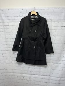 Guess Los Angles Midi Trench Coat Double Breasted Ruffled Black Minimalism