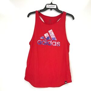 Adidas Womens Scarlet Red Cotton Snow Cone-Inspired Logo Tank Top Size S $25